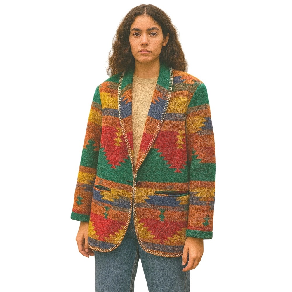 David Paul New York Southwestern Aztec Western Print Blazer Jacket  Size‎ L